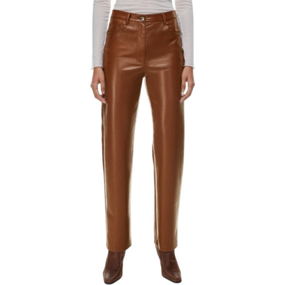 Aritzia Wilfred the Melina Pant High Waisted Vegan Leather Pants Cognac Women 12